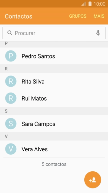 Prima o ícone para adicionar um contacto.