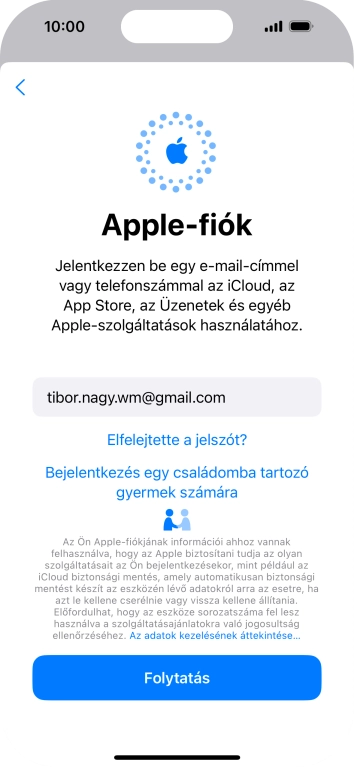 Válaszd a Folytatás lehetőséget.