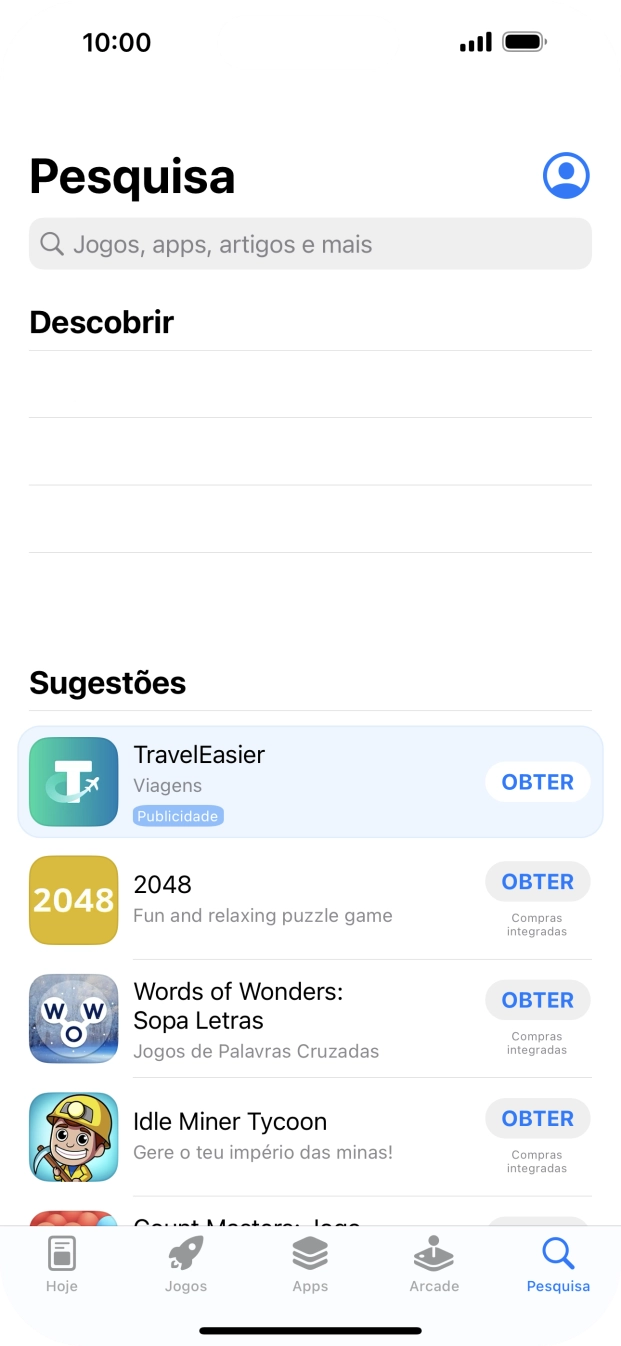 Prima o campo de pesquisa e introduza o nome ou categoria da app pretendida.