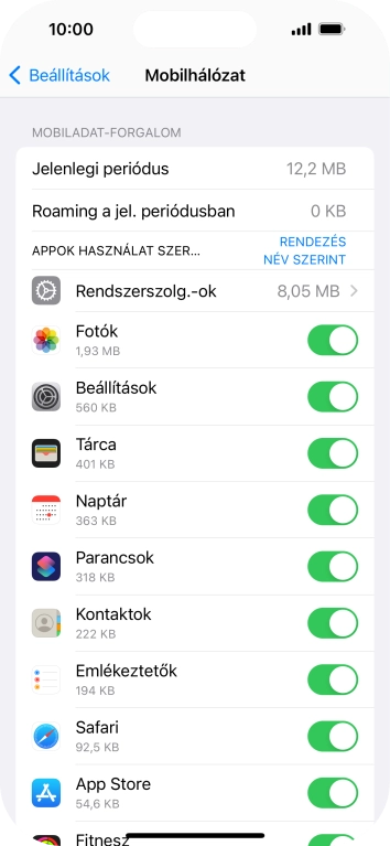 Kattints a kívánt programok melletti csúszkákra a funkciók be- vagy kikapcsolásához.