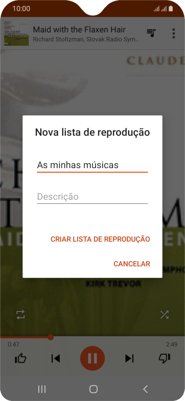 Introduza o nome pretendido para a lista de reprodução e prima CRIAR LISTA DE REPRODUÇÃO.