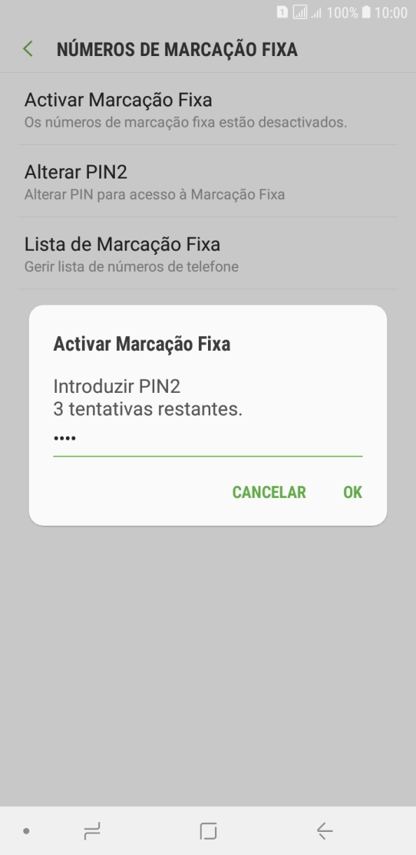 Introduza o código PIN2 e prima OK.