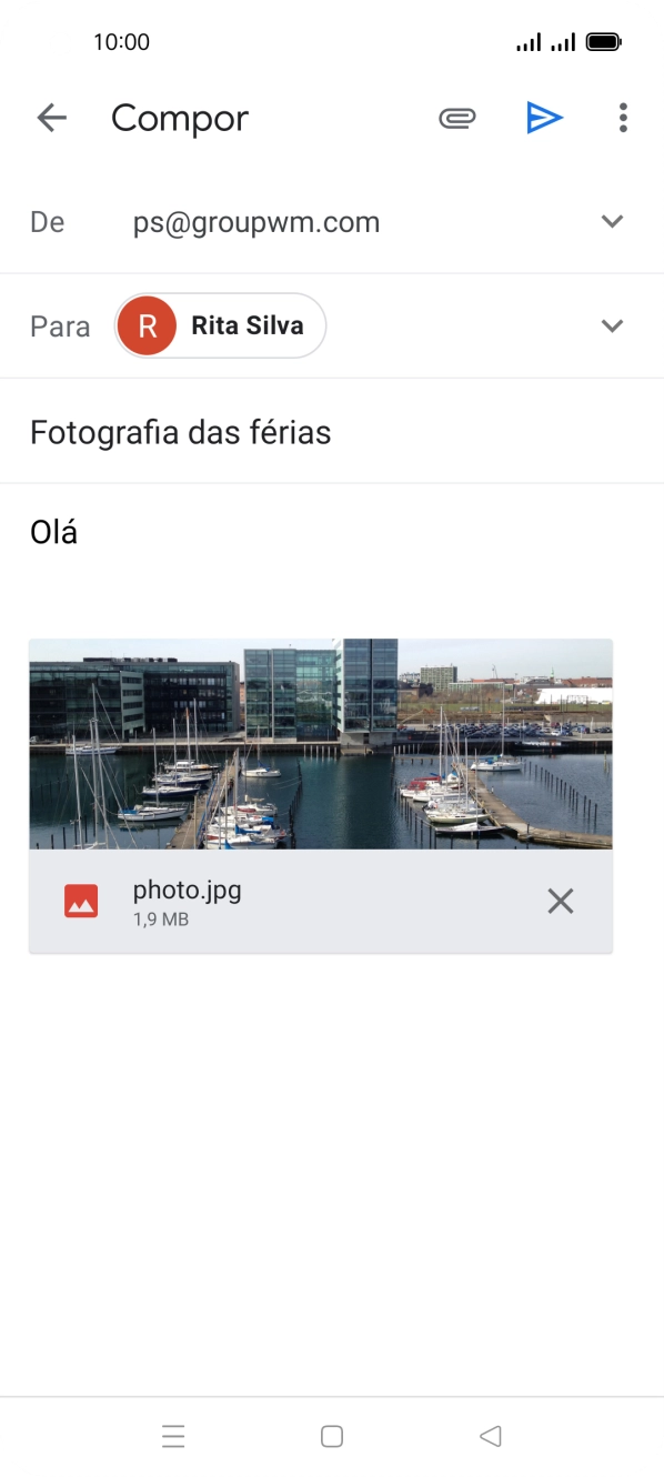 Prima o ícone para enviar quando terminar de escrever o seu e-mail.