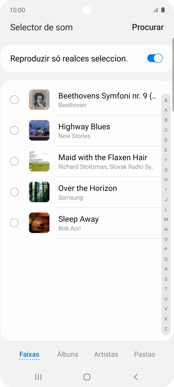 Prima os tons de toque pretendidos para os ouvir.