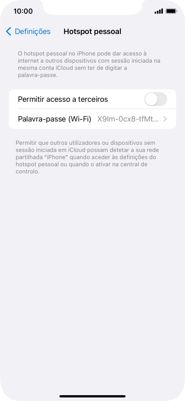 Prima Palavra-passe (Wi-Fi) e introduza a password pretendida.