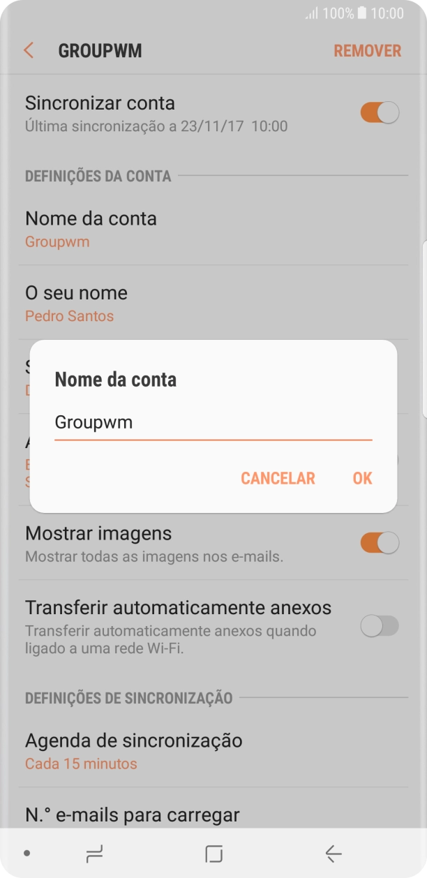 Introduza o nome pretendido da conta de e-mail OK.