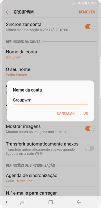 Introduza o nome pretendido da conta de e-mail OK.