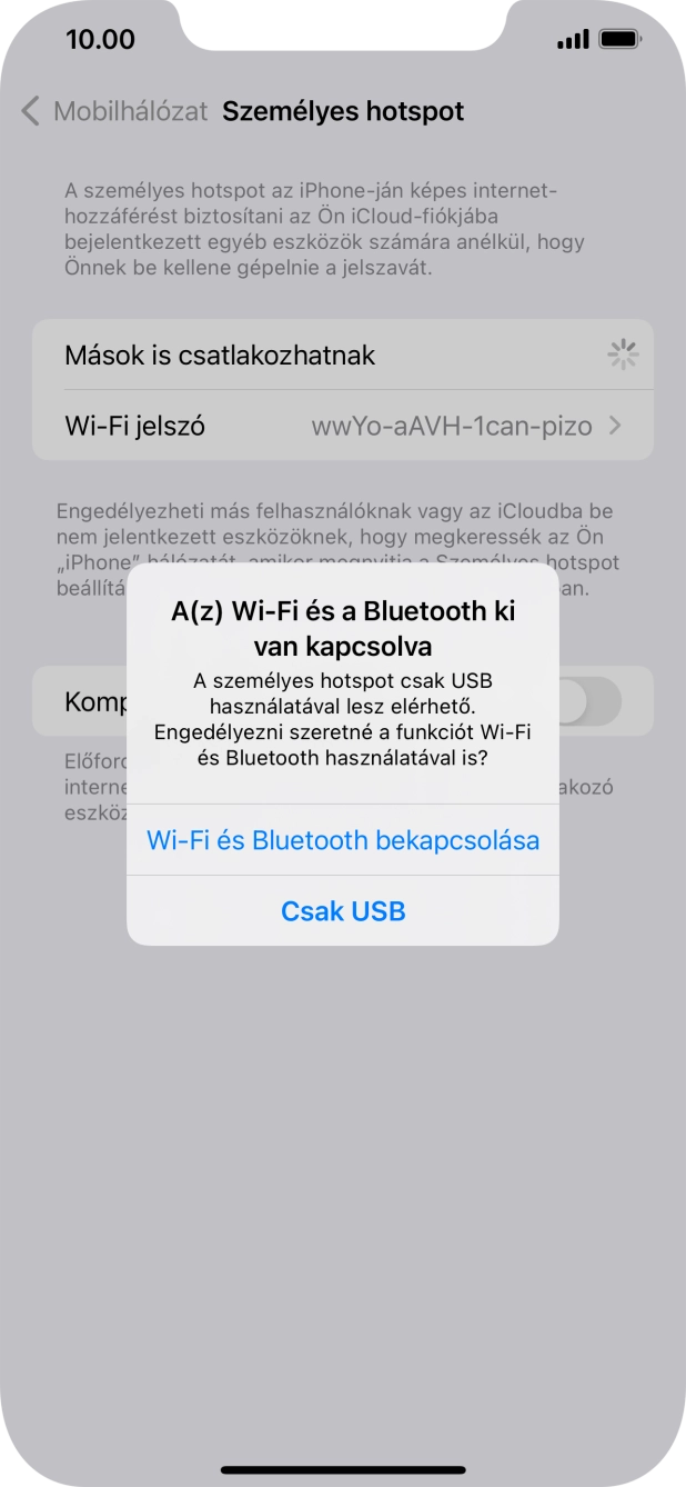 Amennyiben be van kapcsolva a Wi-Fi, válaszd a Wi-Fi és Bluetooth bekapcsolása lehetőséget.