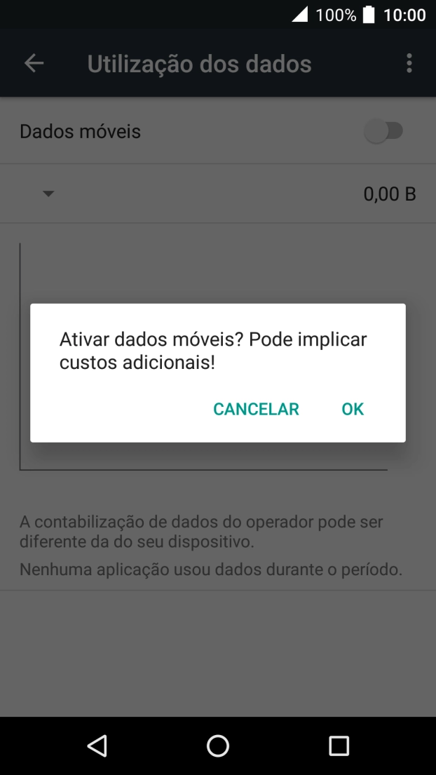 Para ativar os dados móveis, prima OK.