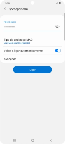 Introduza a password da rede Wi-Fi e prima Ligar.