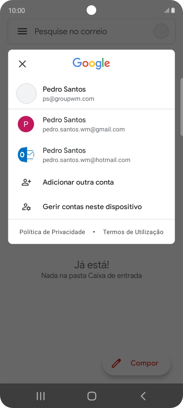 Prima a conta de e-mail pretendida.