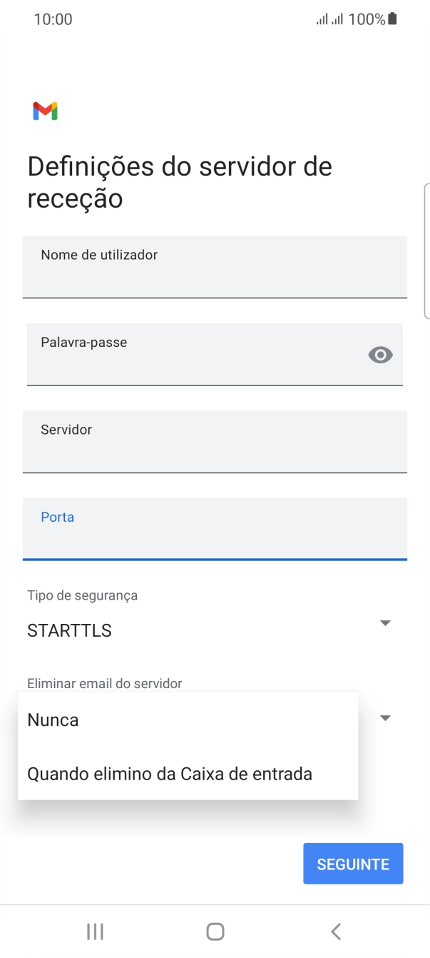 Prima Nunca para manter os e-mails no servidor quando estes são apagados no telefone.