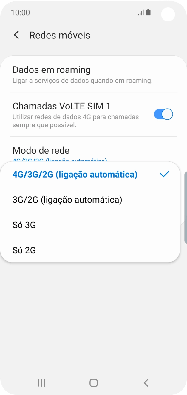Prima o tipo de rede pretendido.