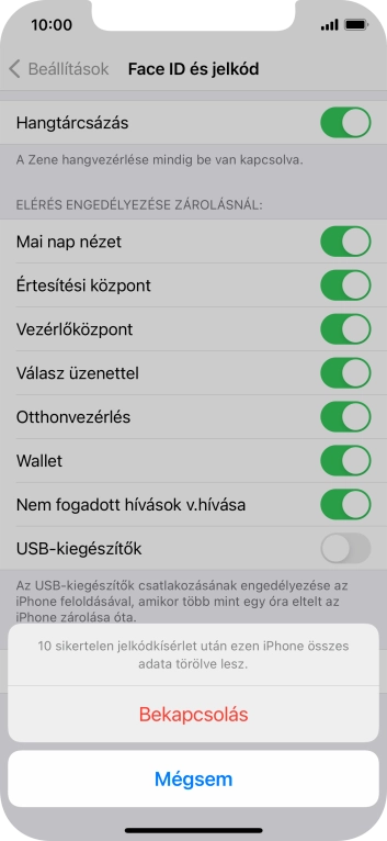 Ha bekapcsolod a funkciót, válaszd a Bekapcsolás lehetőséget.