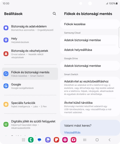Válaszd a Fiókok kezelése lehetőséget.