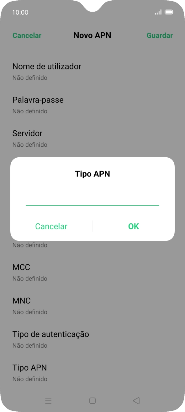Introduza default e prima OK.