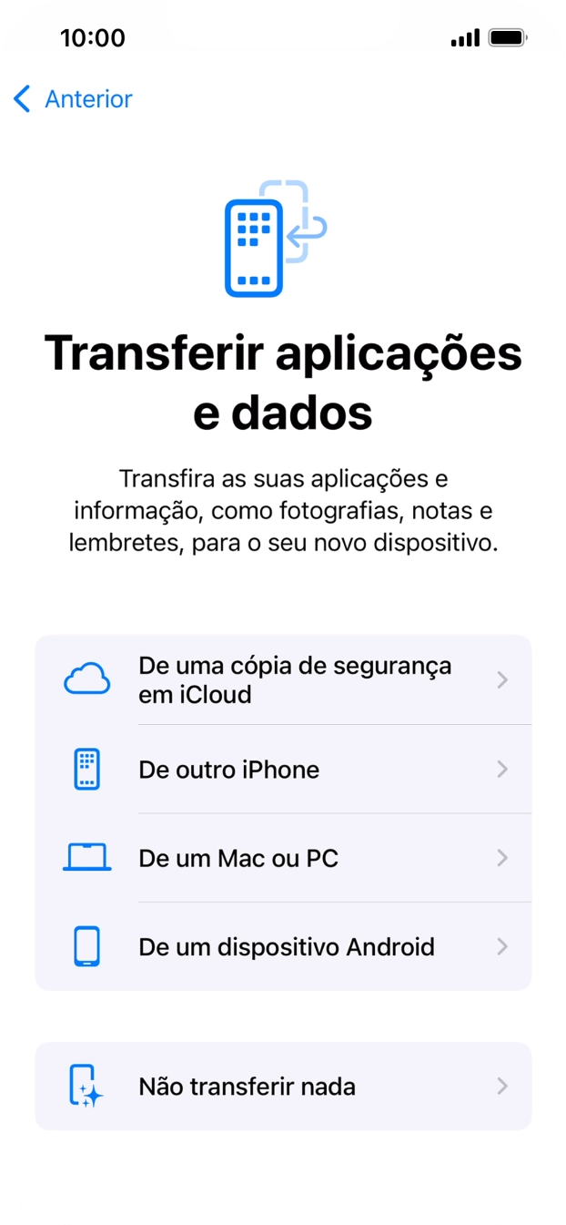 Prima Não transferir nada e siga as indicações no ecrã para terminar a ativação.