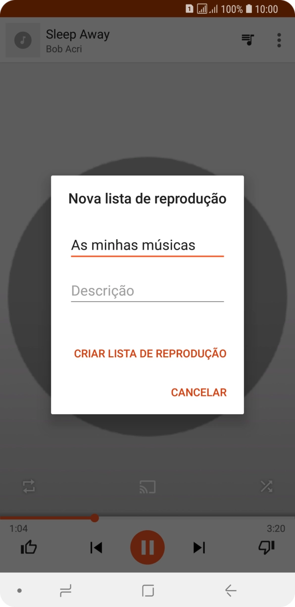 Introduza o nome pretendido para a lista de reprodução e prima CRIAR LISTA DE REPRODUÇÃO.