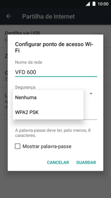 Prima WPA2 PSK para proteger o hotspot Wi-Fi com uma password.