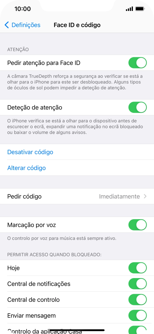 Prima Desativar código, e introduza o código de bloqueio.