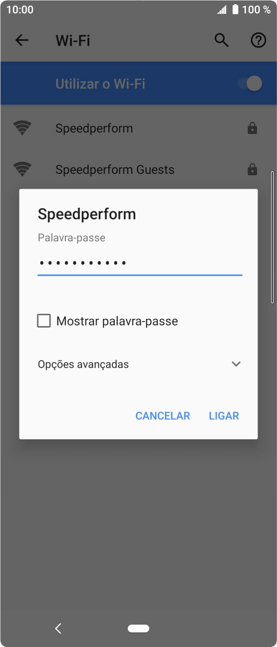 Introduza a password da rede Wi-Fi e prima LIGAR.