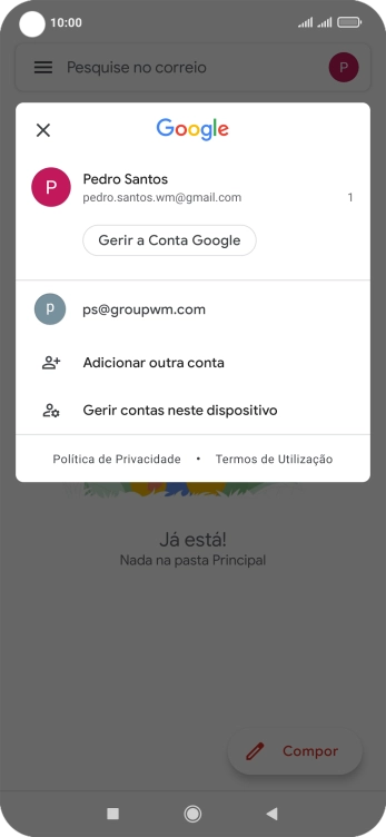 Prima a conta de e-mail pretendida.