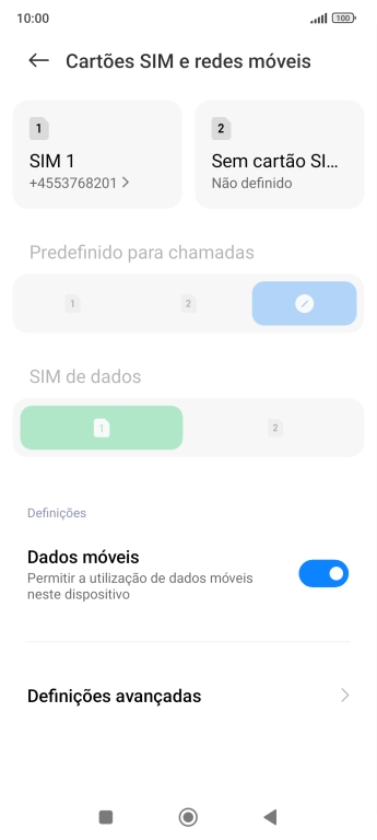 Prima o nome do cartão SIM.