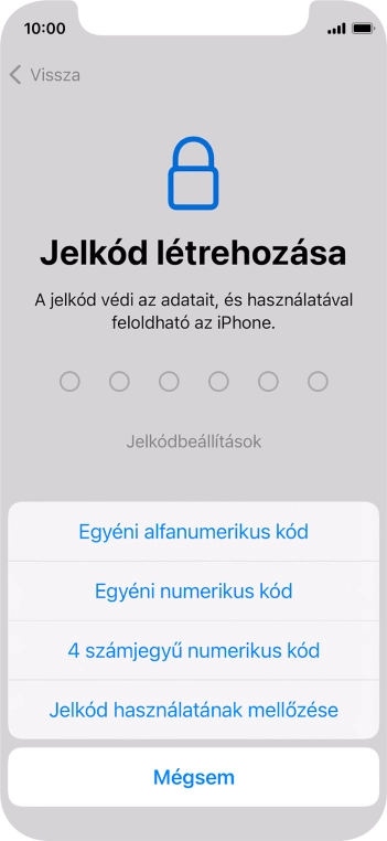 A képernyőzár használatának bekapcsolásához kövesd a képernyőn megjelenő utasításokat, vagy válaszd a Jelkód használatának mellőzése lehetőséget.