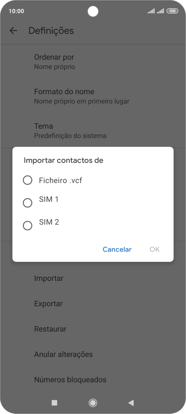 Prima o cartão SIM pretendido.
