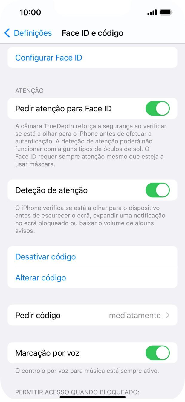 Prima Desativar código, e introduza o código de bloqueio.
