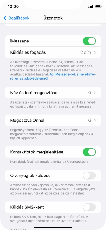 Kattints a „Küldés SMS-ként” melletti csúszkára a funkció be- vagy kikapcsolásához.
