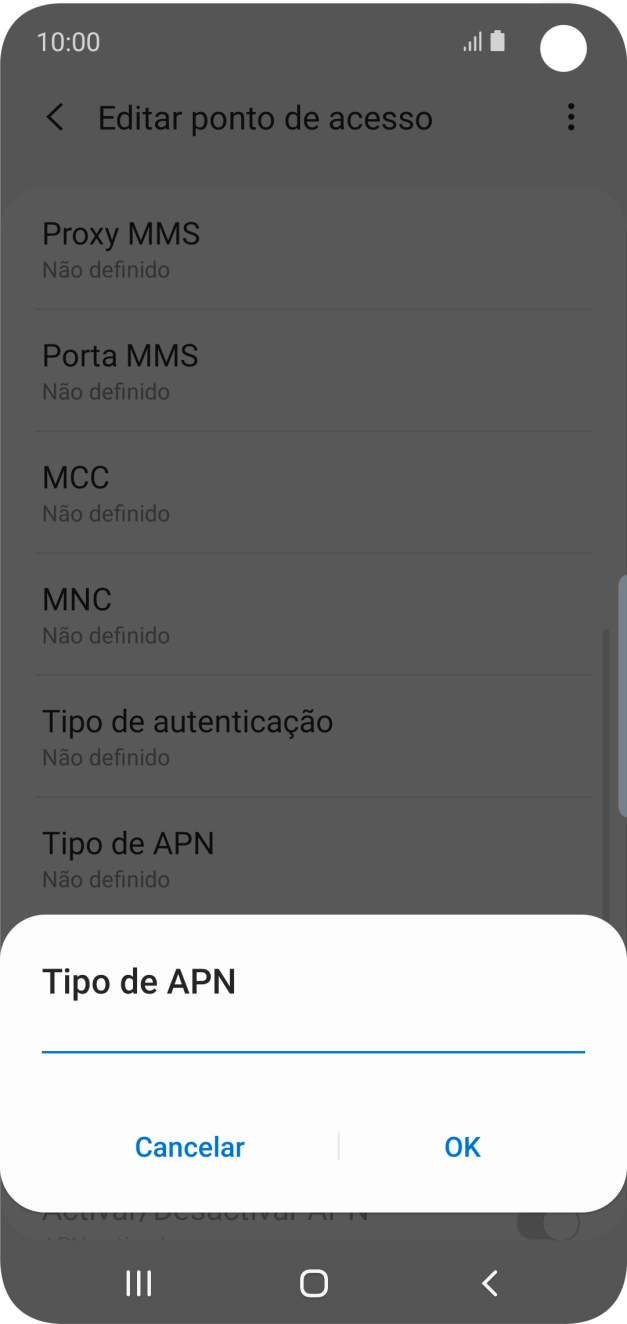Introduza default e prima OK.