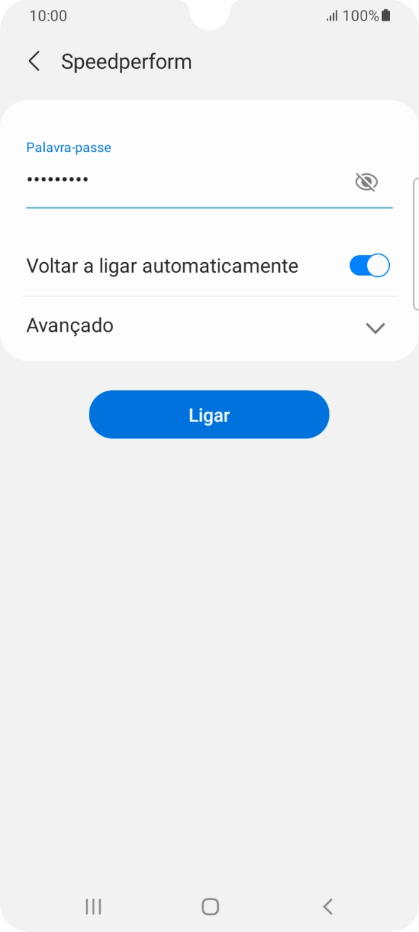 Introduza a password da rede Wi-Fi e prima Ligar.