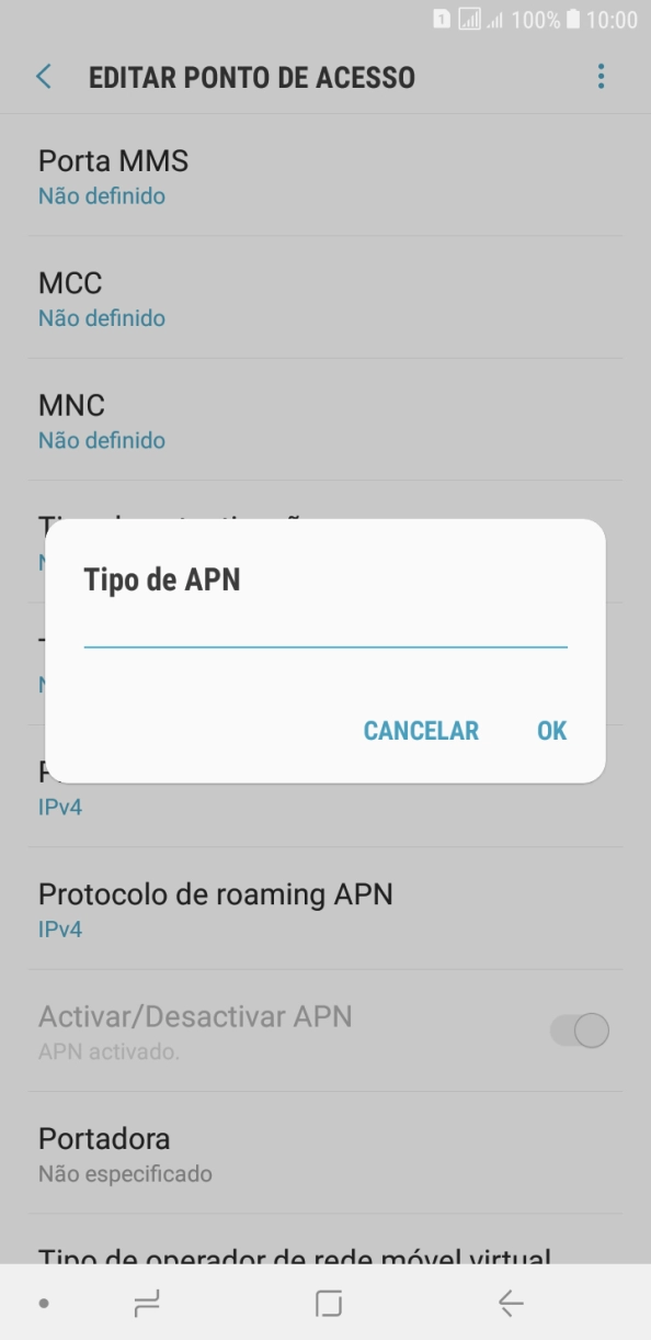 Introduza default e prima OK.