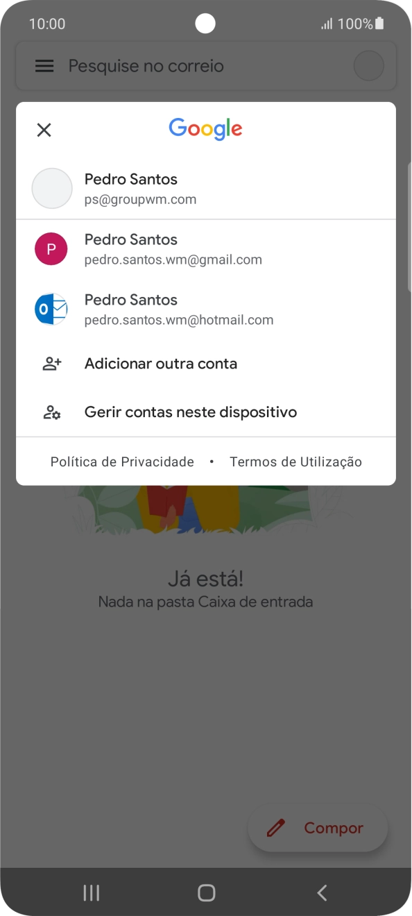 Prima a conta de e-mail pretendida.