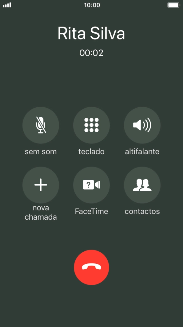 Prima o ícone para terminar chamada para terminar a chamada.