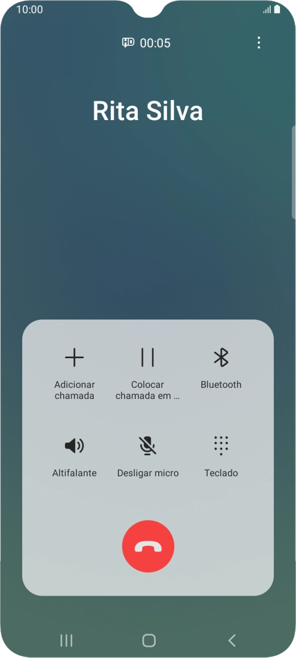 Prima o ícone para terminar a chamada.