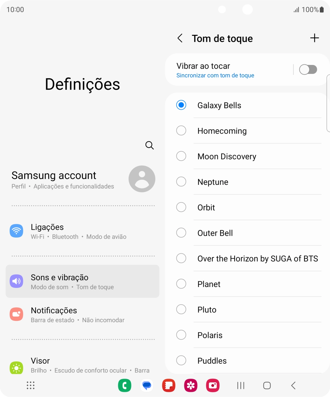 Prima os tons de toque pretendidos para os ouvir.