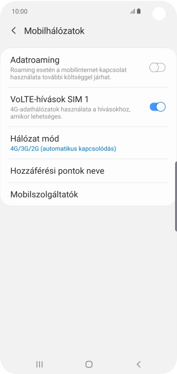 Válaszd a Hozzáférési pontok neve lehetőséget.