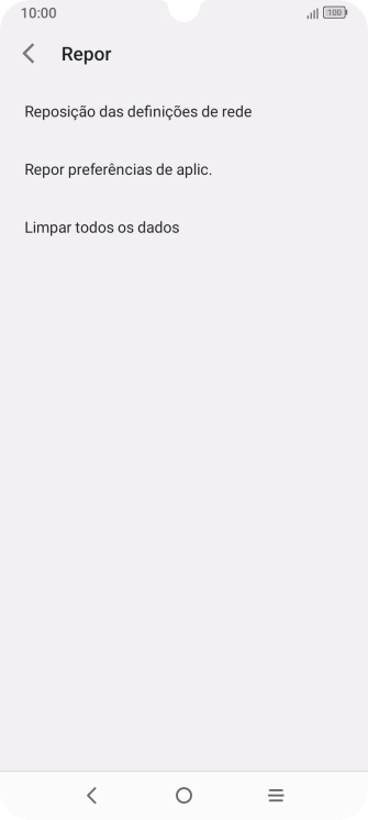 Prima Reposição das definições de rede.