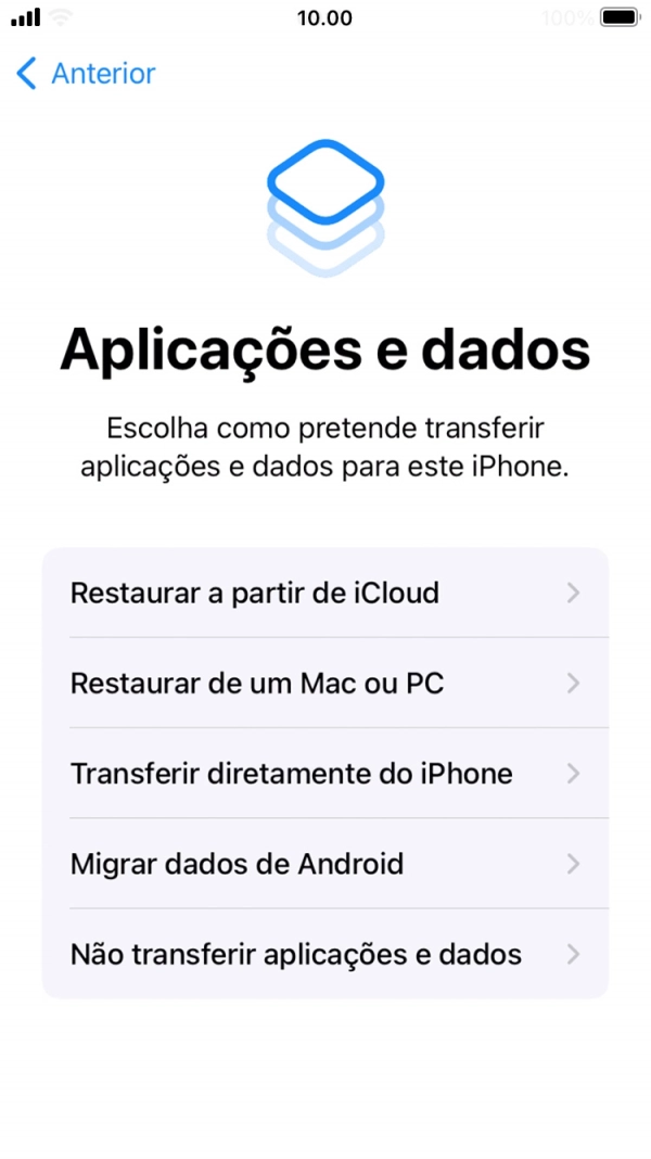 É possível transferir conteúdo de um telefone Android quando o telefone for ativado antes da primeira utilização e quando o telefone tiver sido reiniciado. Quando esta imagem for mostrada no ecrã, o telefone está pronto para transferir conteúdo de um telefone Android.