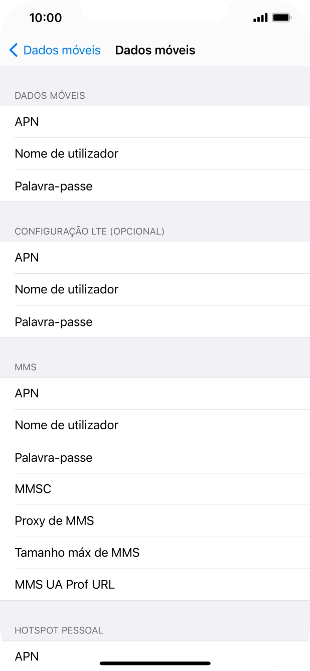 Prima APN e insira net2.vodafone.pt.