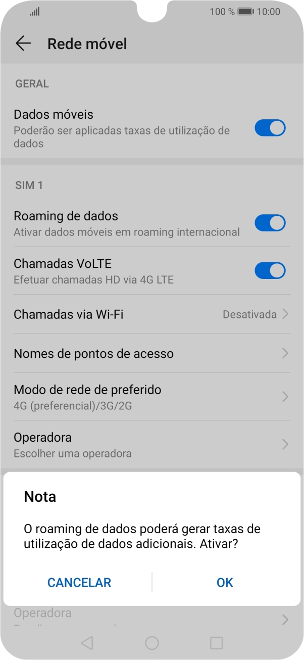 Se ativar a função, prima OK.