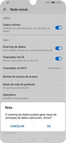 Se ativar a função, prima OK.