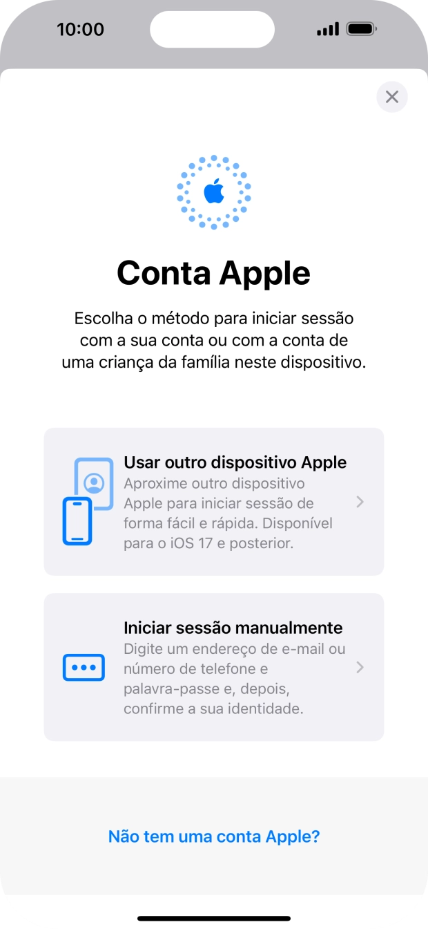 Prima Iniciar sessão manualmente.