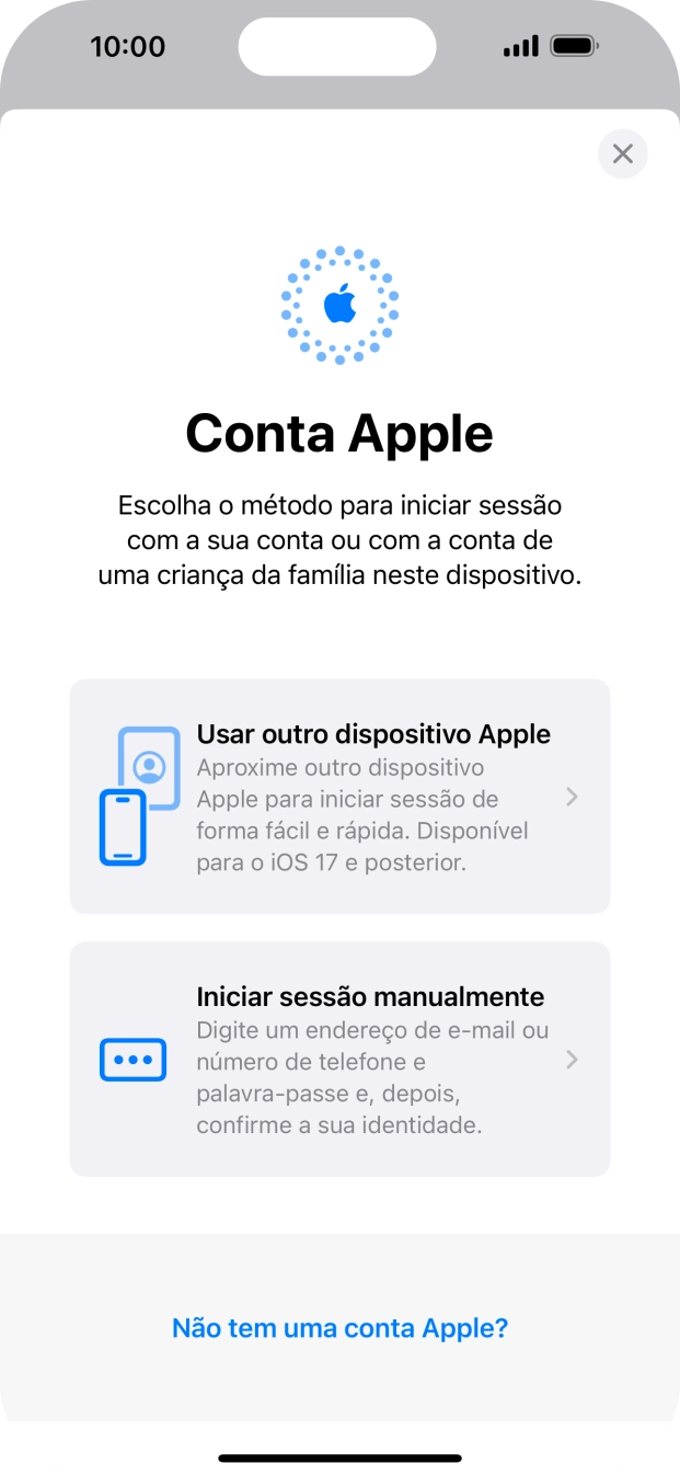 Prima Iniciar sessão manualmente.