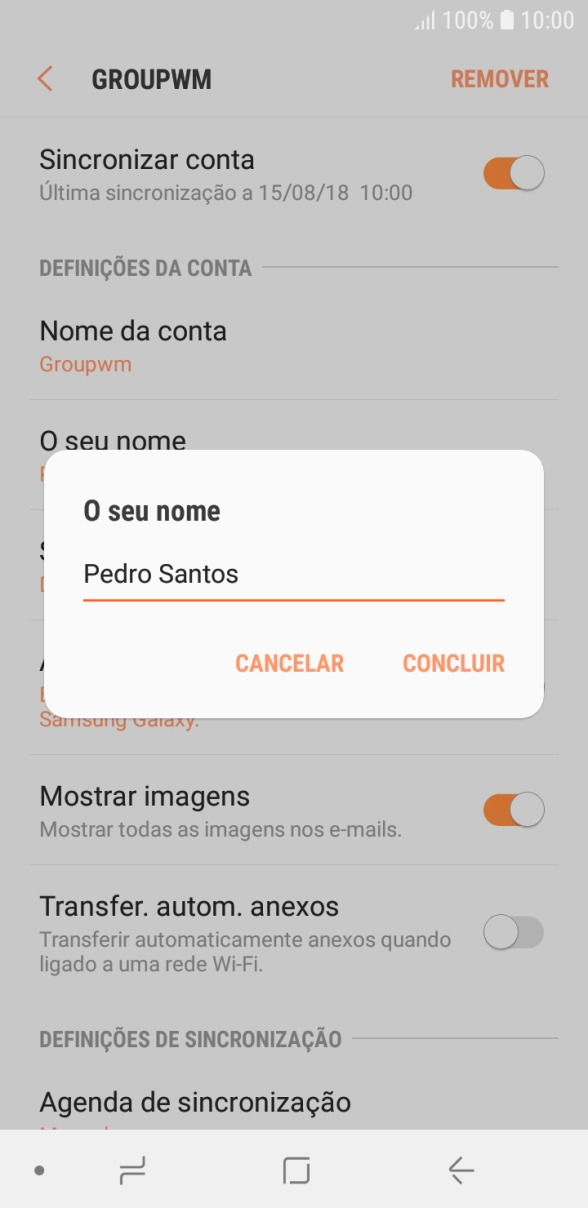 Introduza o nome de remetente e prima CONCLUIR.