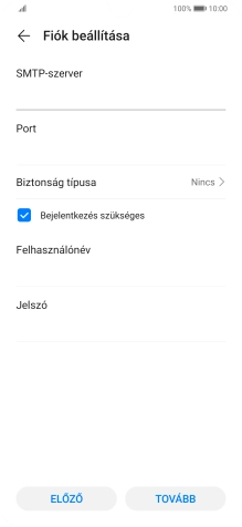 Kattints az „SMTP-szerver” alatti mezőre, és írd be az e-mail szolgáltatód kimenő szerverének a nevét.