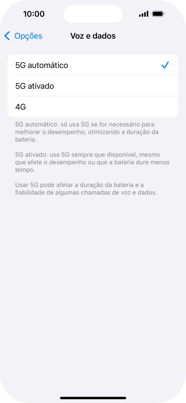 Para ativar a alternância automática entre 5G e 4G prima 5G automático.