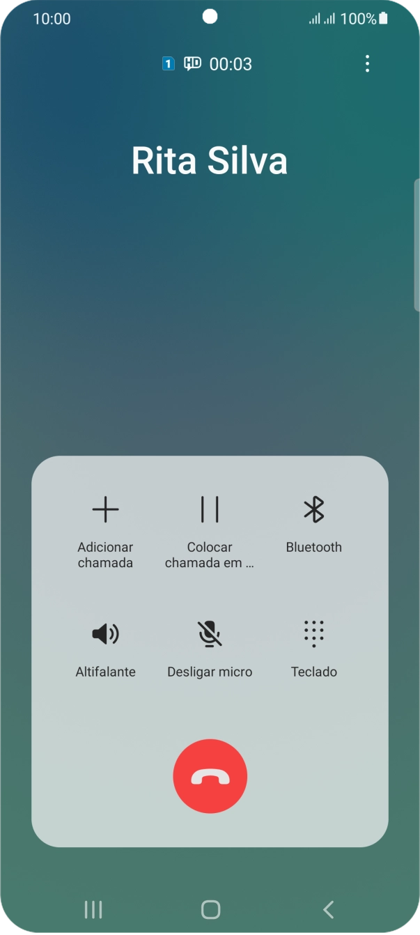 Prima o ícone para terminar a chamada.